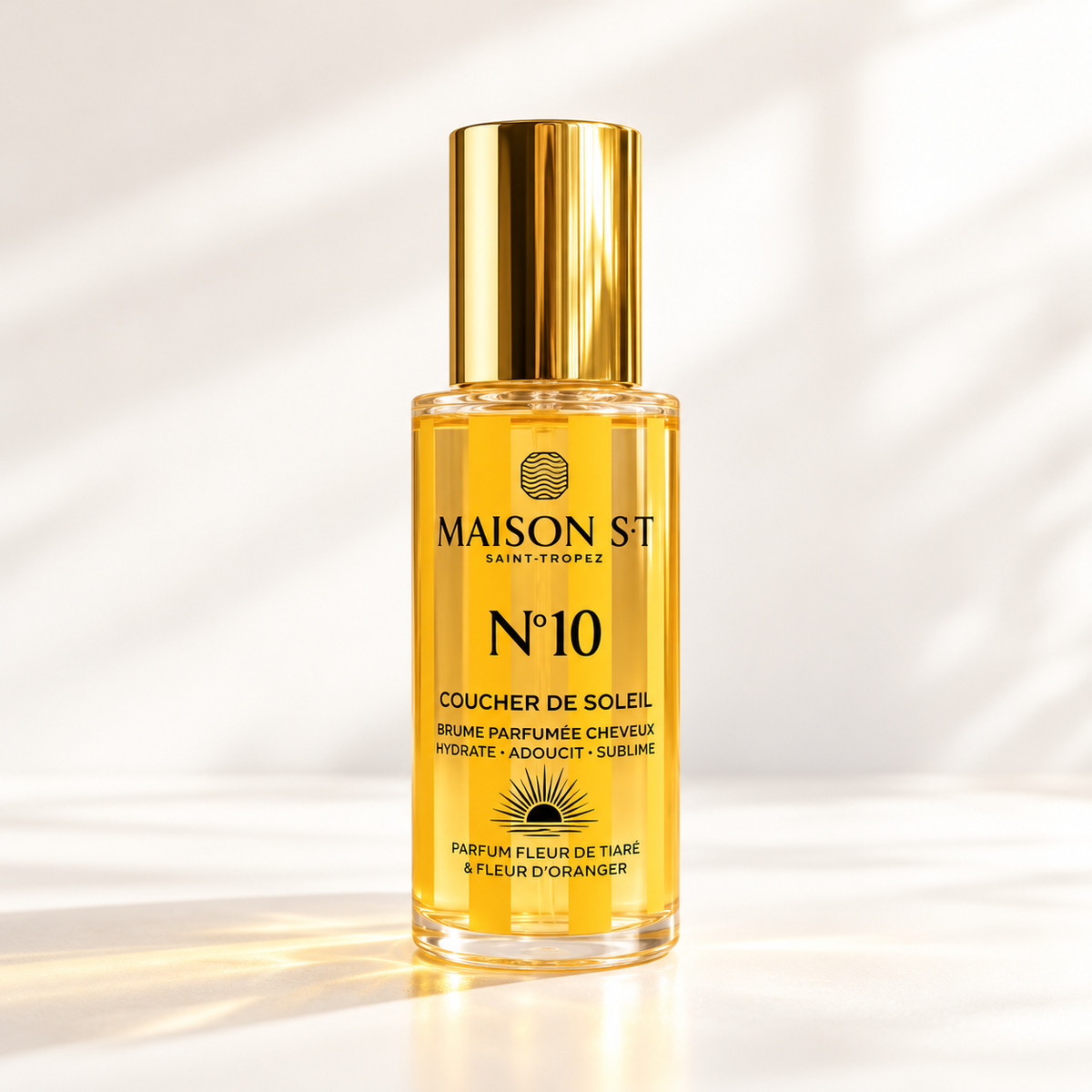 Brume parfumée cheveux N°10 Coucher de Soleil Maison ST, flacon au capot doré
